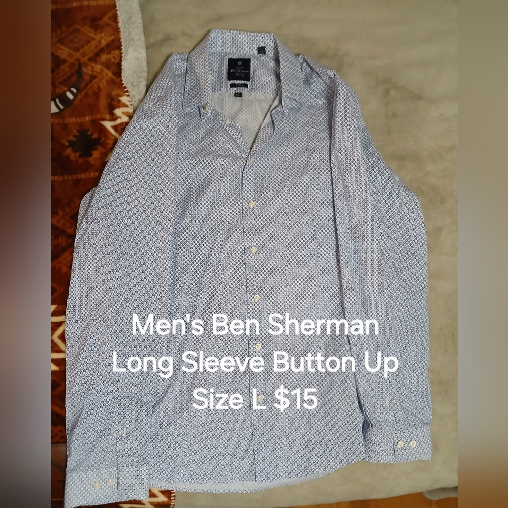 Ben Sherman Men's Blue Patterned Button Down Shirt